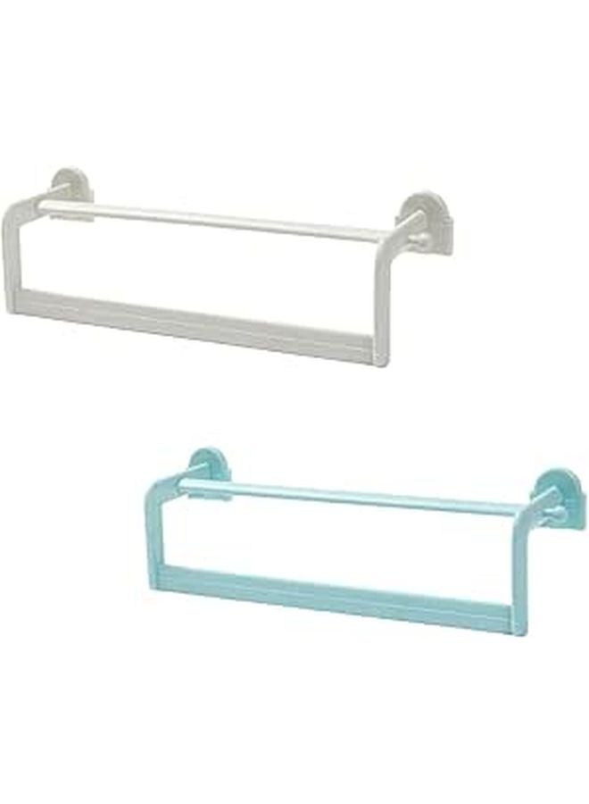 White Blue Wall Mounted Double Bar Bathroom Towel Rack Holder With Shoe Storage - Image 1