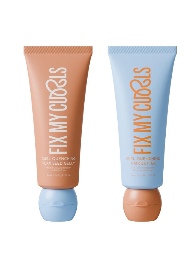 Fix My Curls Curl Quenching Moisture Styling Duo,Curl Quenching Flax seed gelly & Curl Quenching hair butter 50gm each - Image 1