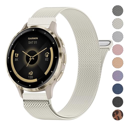 Meliya 18mm Metal Bands for Garmin Venu 3S Venu 4 41mm Venu 2S Vivoactive 4S Vivomove 3S Forerunner 265s Watch Bands Quick Release Stainless Steel Metal Replacement Wristband Strap for Garmin Forerunner 255s265s Bands Women Men Starlight - Image 1