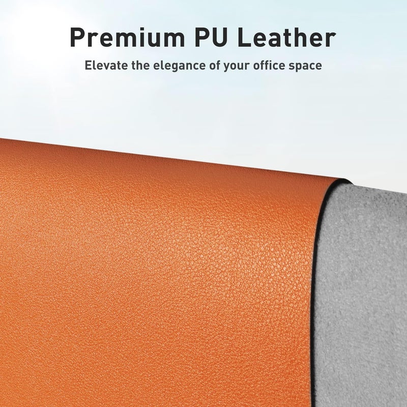 Aothia Leather Desk Pad Protector, Mouse Pad, Office Desk Mat, Non-Slip PU Leather Desk Blotter, Laptop Desk Pad, Waterproof Desk Writing Pad for Office and Home (31.5" x 15.7",Hermes Orange) - Image 2