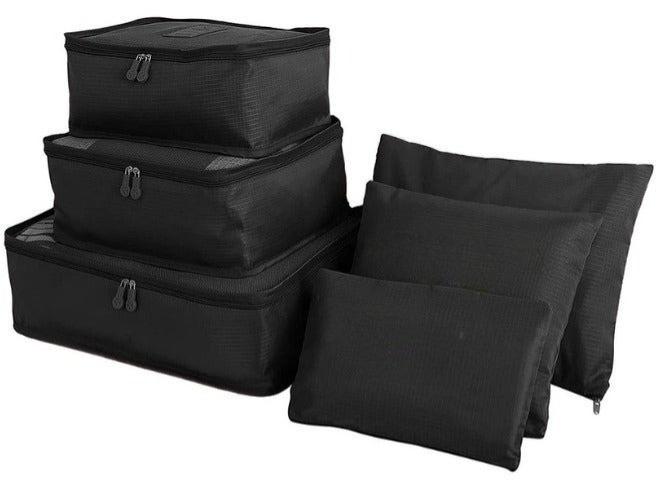 TRAVEL 6-Piece Travel Luggage Storage Bag Set - 3 Travel Storage Bags + 3 Small Clothing Organizers (Black) - Image 1
