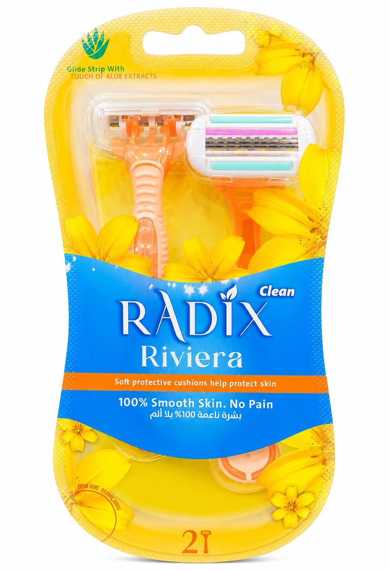 Radix Riviera Disposable Razors for Women - 2-Piece Set with Aloe Vera Glide Strip, Gentle Hair Removal and Smooth Skin Results