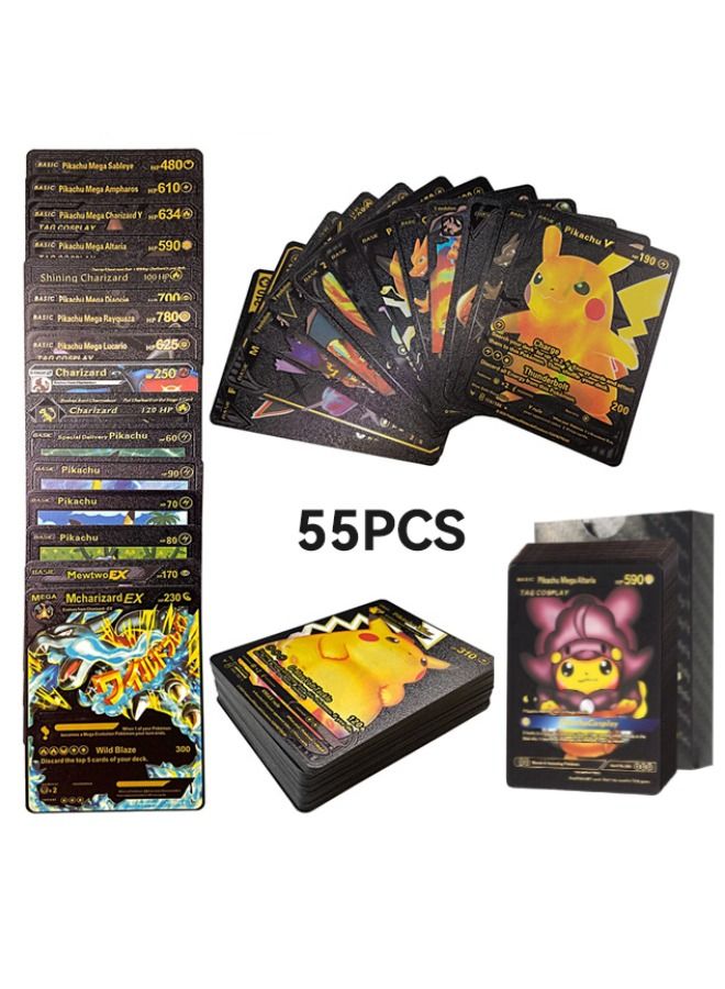 55-Piece Black Gold Cards Packs Vmax DX GX Rare Cards, Pokemon Rare Black Gold Cards, Best Gift For Collectors and Kids  - Image 1
