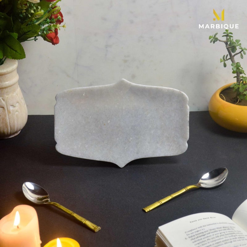 MARBIQUE Premium White Marble Tray Platter Serving Board 22×15 cm - Image 2