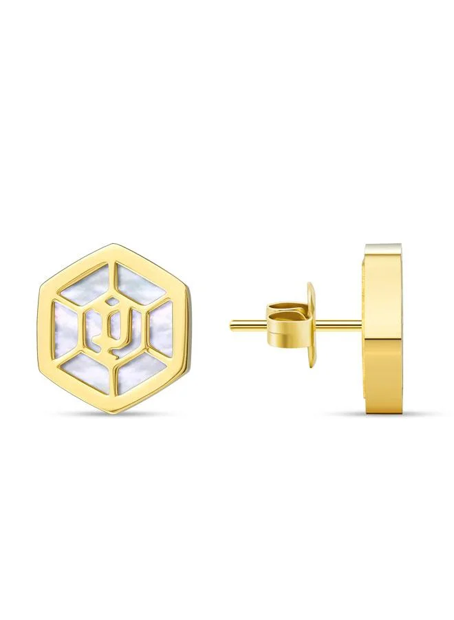 بوليس Exagon Women's Gold Plated White Mother Of Pearl Earrings