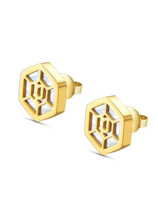 بوليس Exagon Women's Gold Plated White Mother Of Pearl Earrings