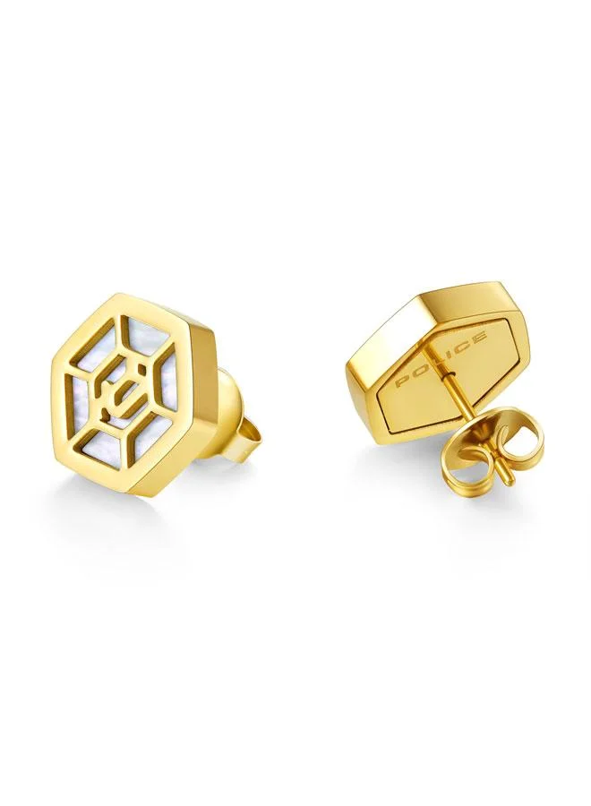 POLICE Exagon Women's Gold Plated White Mother Of Pearl Earrings
