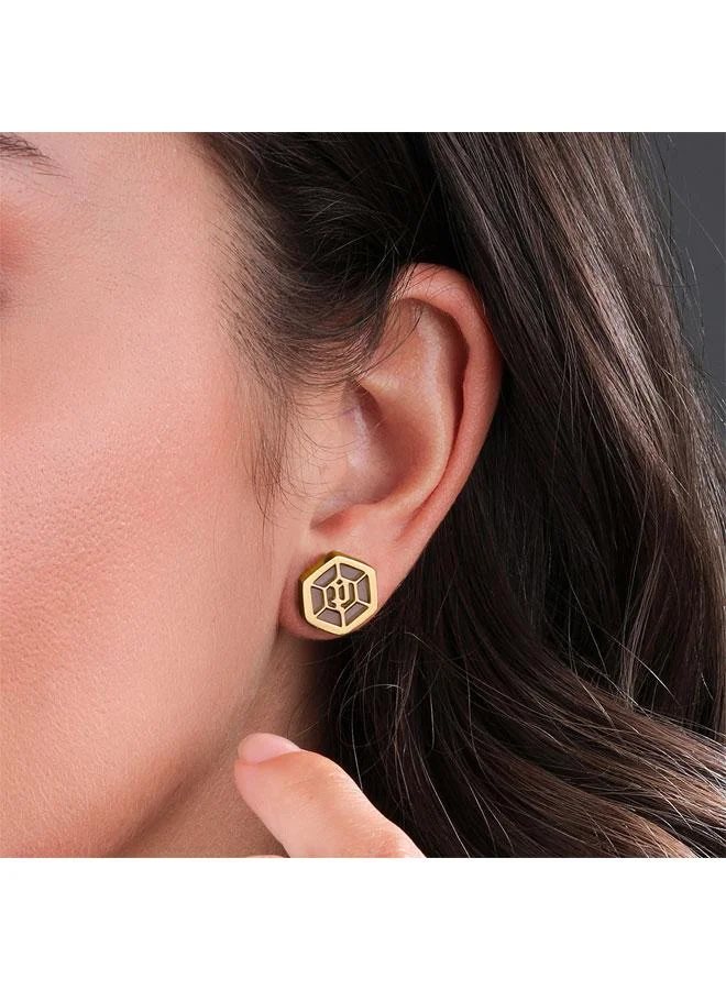 POLICE Exagon Women's Gold Plated White Mother Of Pearl Earrings