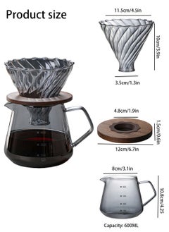 ايكي ايك مجموعة من مرشِّحات القهوة من طراز V60 باستخدام 600 مليلتر من أبريق القهوة الزجاجية ومرشحات زجاجية من خشب الخيزران، للاستخدام في المكاتب والمنازل، 1-4 كؤوس  - Image 4