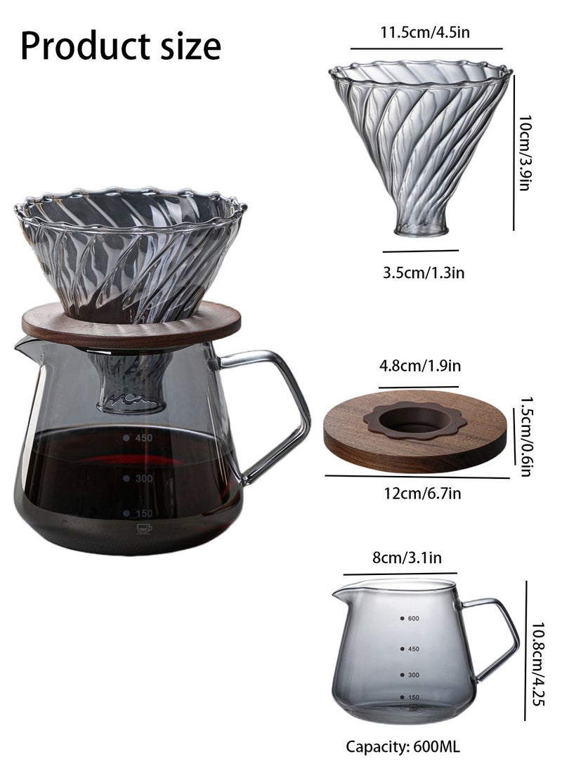 EqiEch V60 Pour Over Coffee Maker Set,600ML Coffee Server With Glass Coffee Dripper, 2 IN 1 Hand Drip Coffee Set Home Or Office,1-4 CUPS - Image 4