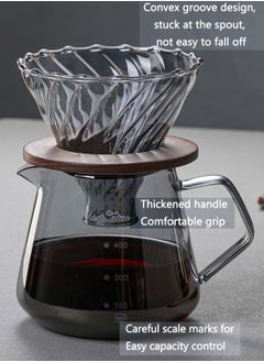 ايكي ايك مجموعة من مرشِّحات القهوة من طراز V60 باستخدام 600 مليلتر من أبريق القهوة الزجاجية ومرشحات زجاجية من خشب الخيزران، للاستخدام في المكاتب والمنازل، 1-4 كؤوس  - Image 3