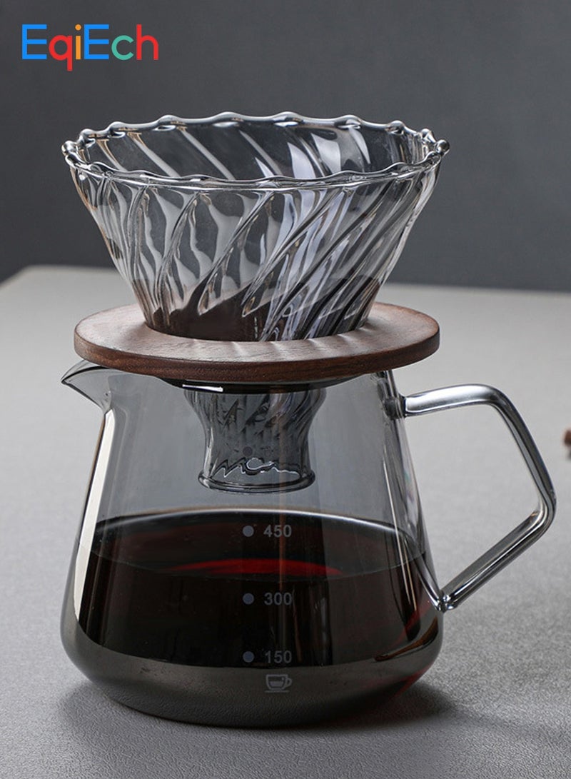 EqiEch V60 Pour Over Coffee Maker Set,600ML Coffee Server With Glass Coffee Dripper, 2 IN 1 Hand Drip Coffee Set Home Or Office,1-4 CUPS - Image 1