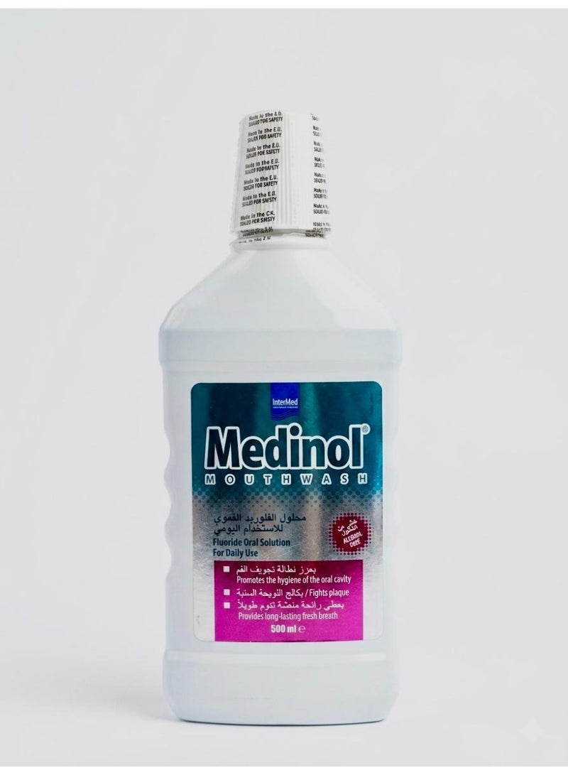 Medinol mouth wash 500ml- fluoride oral solution for daily use,promotes the hygein of the oral cavity,provides long lasting fresh breath