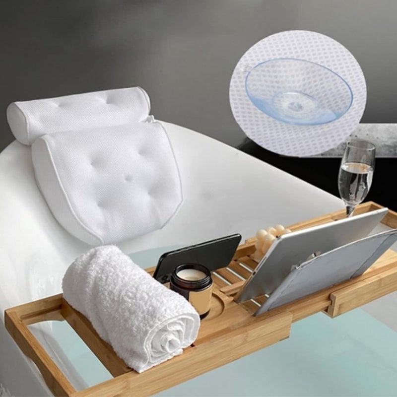 Bath Pillows for Tub, 3D Mesh Fabric Soft Bathtub Pillow with Suction Cups Spa Bathtub Cushion for Back Neck Support Rest - Image 5