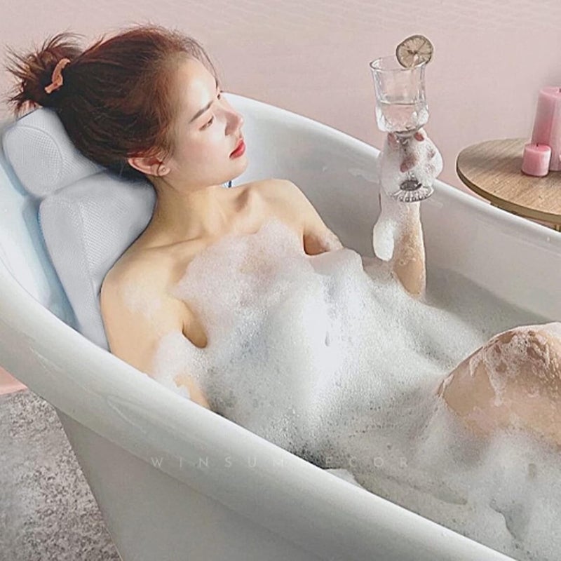 Bath Pillows for Tub, 3D Mesh Fabric Soft Bathtub Pillow with Suction Cups Spa Bathtub Cushion for Back Neck Support Rest - Image 3