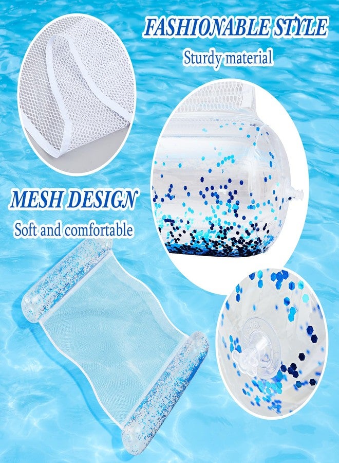 سراتي أرجوحة حمام سباحة قابلة للنفخ من سترات، لامعة، 4 في 1، متعددة الأغراض، عوامات حمام سباحة قابلة للنفخ، للبالغين، أرجوحة مائية من مادة PVC، عوامات استرخاء للحفلات (أزرق) - Image 3