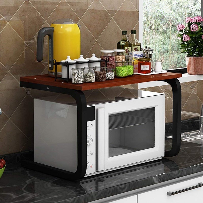 INDIAN DECOR INDIAN DECOR Metal MultiFunction Modern Space Saving Microwave Oven MDF Top Kitchen Storage Rack BLACK 57 x 38 x 41 cm  - Image 1