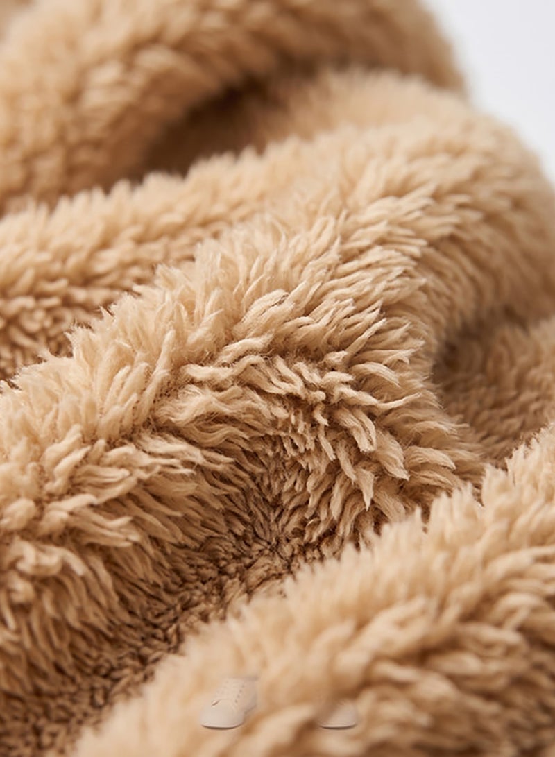 Andora Kangaroo Pockets Slip On Fur Hooded Girls Pajama - Light Beige - Image 4