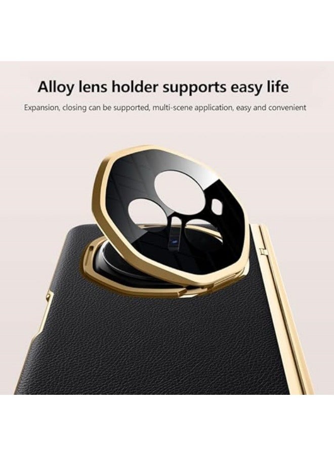 Generic - Compatible with Honor Magic V3 Electroplated Frame Magnetic Hinge Protection Grain Leather Case with Lens Holder Privacy Screen Protector for Magic V3 - Image 1