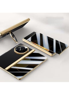 Compatible with Honor Magic V3 Electroplated Frame Magnetic Hinge Protection Grain Leather Case with Lens Holder Privacy Screen Protector for Magic V3