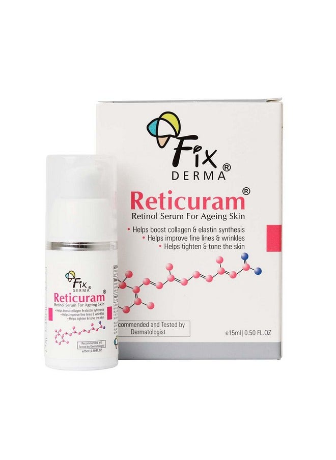 FIXDERMA .05% Pure Retinol Reticuram Face Serum For Anti Aging Boost Collagen Night Face Serum With Retinol & Vitamin C To Reduce Fine Lines & Wrinkles For Unisex 15Ml  - Image 1