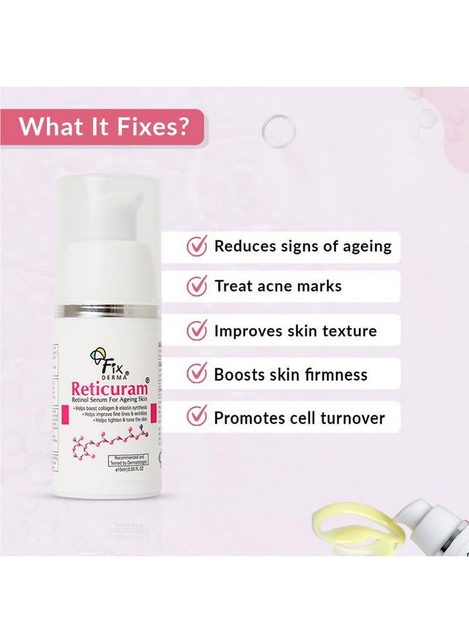 FIXDERMA .05% Pure Retinol Reticuram Face Serum For Anti Aging Boost Collagen Night Face Serum With Retinol & Vitamin C To Reduce Fine Lines & Wrinkles For Unisex 15Ml  - Image 3