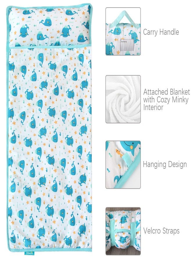 Biloban Toddler Nap Mat with Pillow and Blanket, Cot Nap Mats for Daycare Preschool, Lightweight Portable Travel Sleeping Bag for Kids, Warm & Skin-Friendly, Blue Whale, 50" x 21" - Image 4