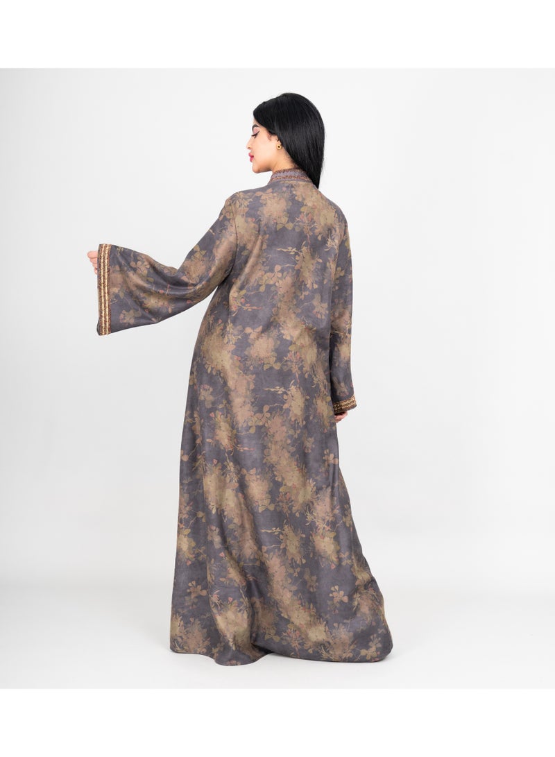 IKKXA Winter Colorful Beads Embroidery Jalabiya IK1070 Grey - Image 4