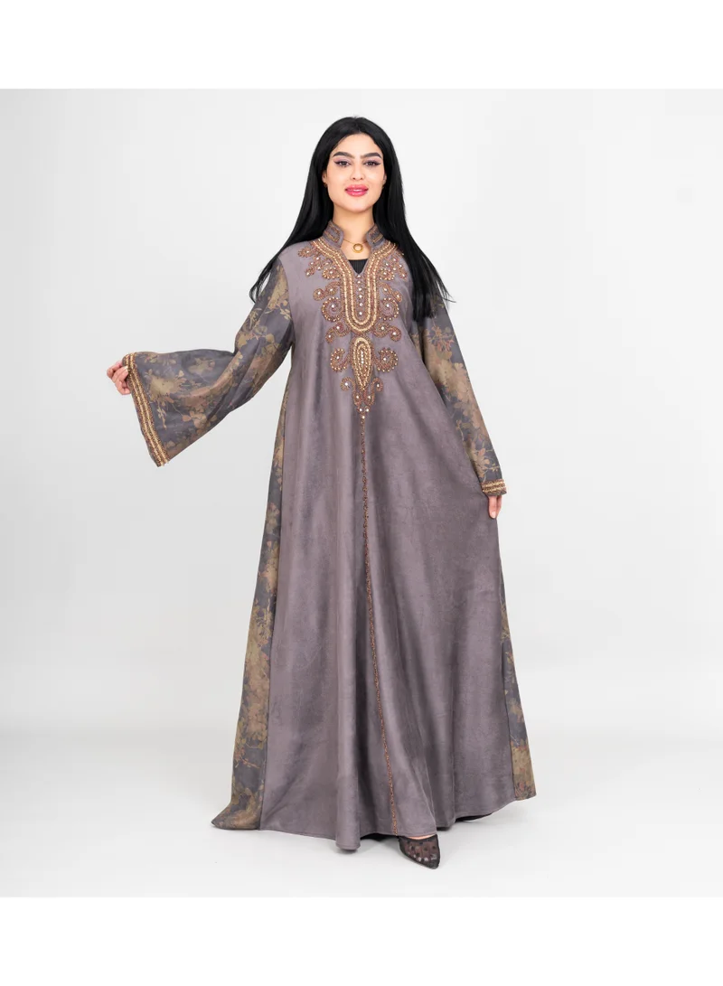 IKKXA Winter Colorful Beads Embroidery Jalabiya IK1070 Grey