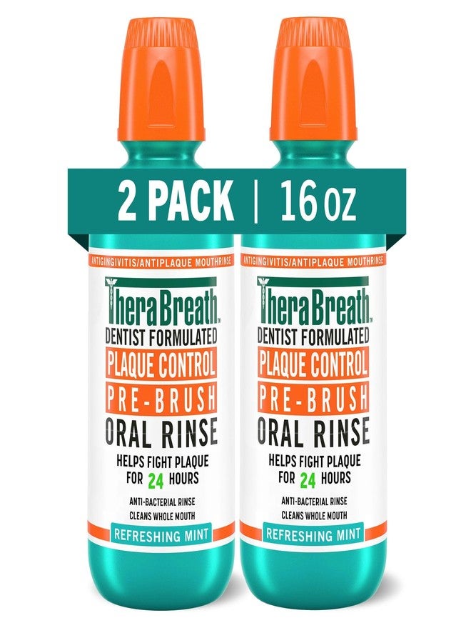 TheraBreath Plaque Control Pre-Brush Oral Rinse, Refreshing Mint Flavor, Antigingivitis and Antiplaque Rinse, Dentist Formulated, Alcohol Free, 16 Fl Oz (Pack of 2) - Image 1