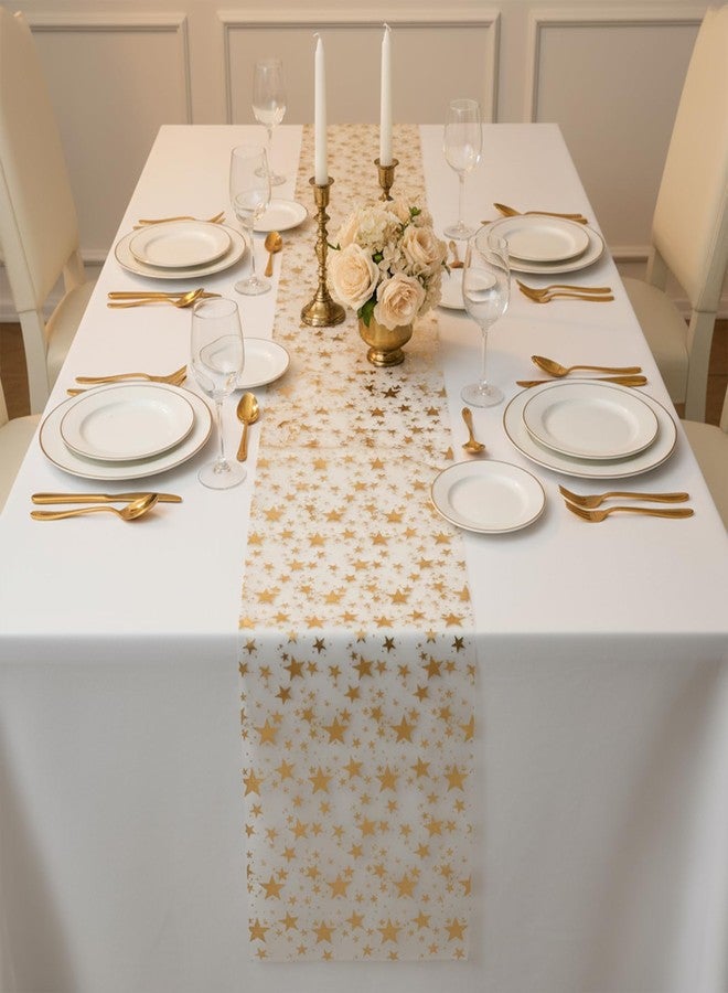 Gtziqa Gold Star Table Runner, 16 Ft Golden Star Sequin Glitter Foil Metallic Foil Thin Mesh Runner Gold Table Decorations Tabletop Centerpiece Decoration for Wedding, Birthday, Christmas, Party, Baby Shower - Image 4