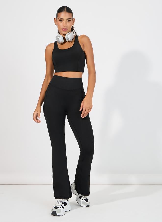 Styli Racerback Sports Bra & Back Split Flared Leggings Set  - Image 1