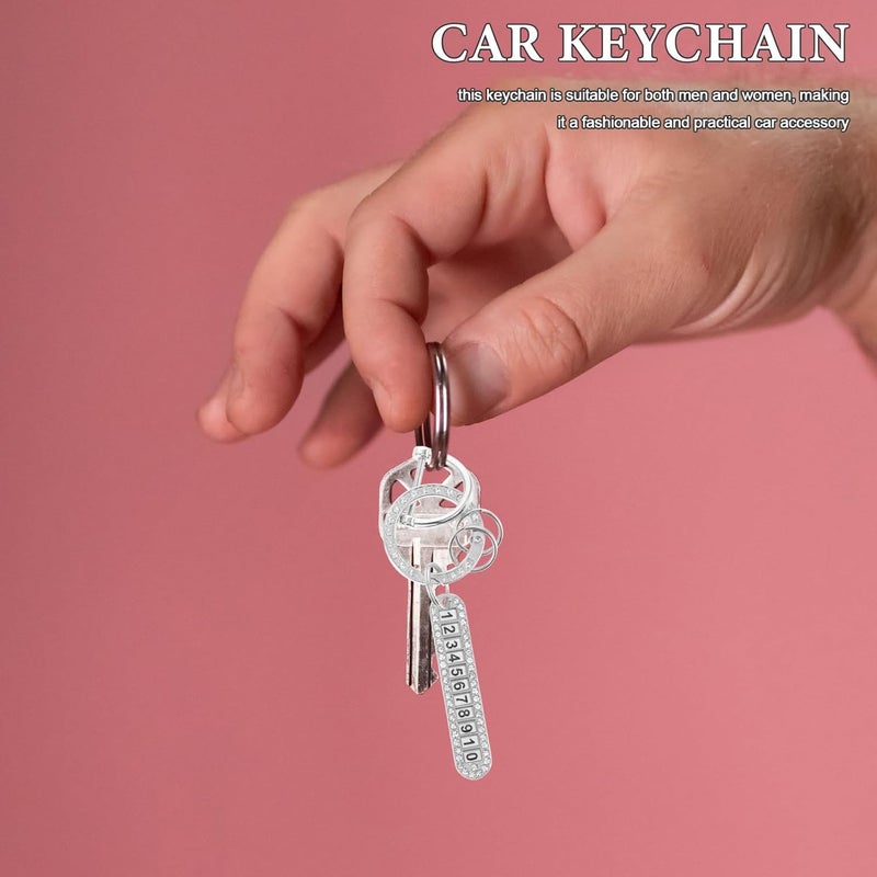 Car Keychain with Sparkling Rhinestone Bling Key Ring, Detachable Horseshoe Buckle Key Holder with Phone Number Tag for Women Men, Automotive Interior Accessory - Image 3
