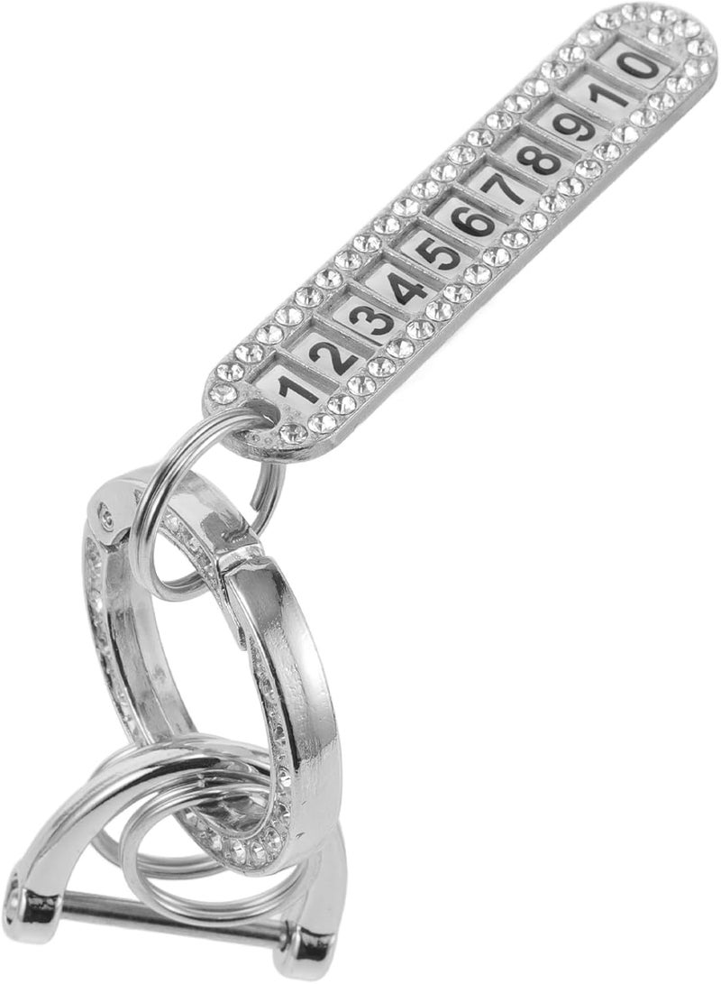 Car Keychain with Sparkling Rhinestone Bling Key Ring, Detachable Horseshoe Buckle Key Holder with Phone Number Tag for Women Men, Automotive Interior Accessory - Image 1