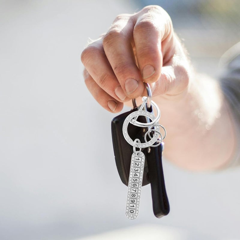 Car Keychain with Sparkling Rhinestone Bling Key Ring, Detachable Horseshoe Buckle Key Holder with Phone Number Tag for Women Men, Automotive Interior Accessory - Image 4
