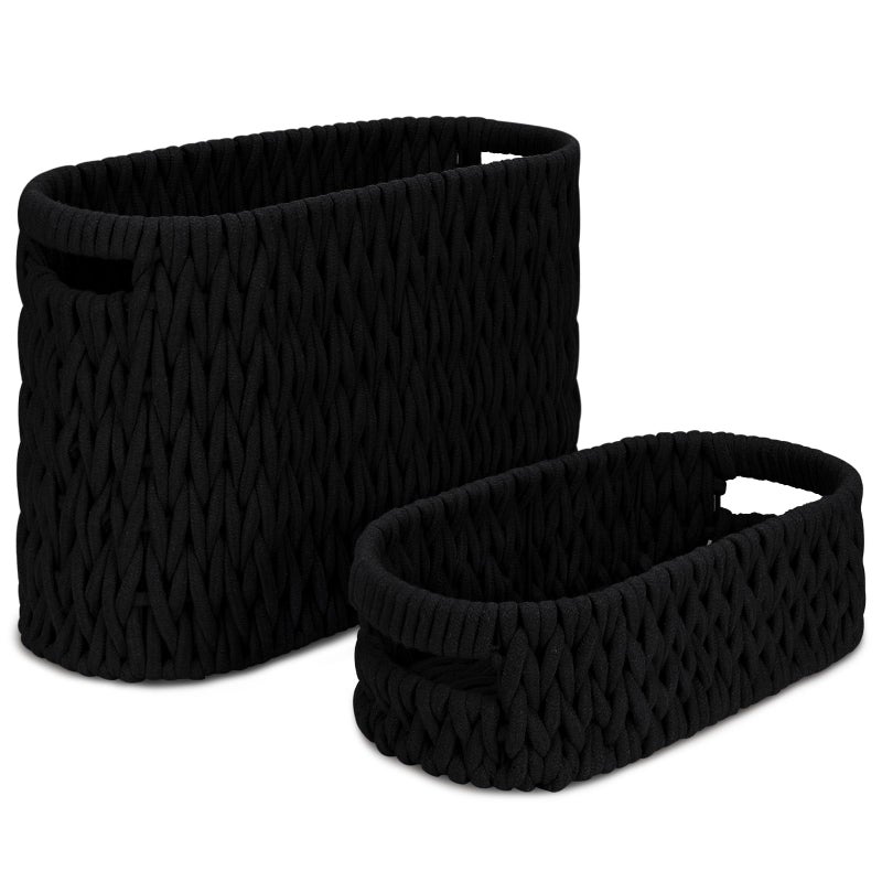 Jukercici Boho Toilet Paper Storage Baskets, Cotton Rope Woven Bathroom Basket Set of 2, Standing Toilet Paper Holder for 6 Mega Rolls,Storage Bins for Toilet Tank Top, Bathroom Organizer Decor (Black 2 Pack) - Image 1