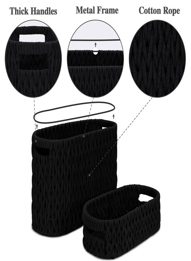 Jukercici Boho Toilet Paper Storage Baskets, Cotton Rope Woven Bathroom Basket Set of 2, Standing Toilet Paper Holder for 6 Mega Rolls,Storage Bins for Toilet Tank Top, Bathroom Organizer Decor (Black 2 Pack) - Image 2