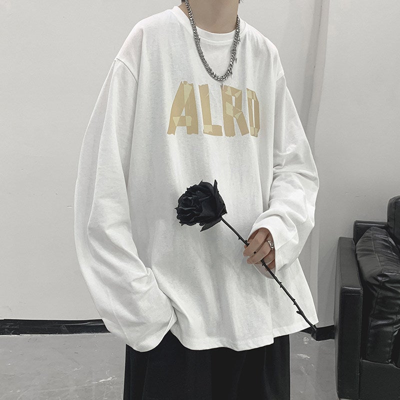 Long-Sleeved T-Shirt Men'S Autumn Korean-Style Trendy Letter Printed Round Neck Base Shirt Hong Kong-Style Loose Casual Handsome Top - Image 1
