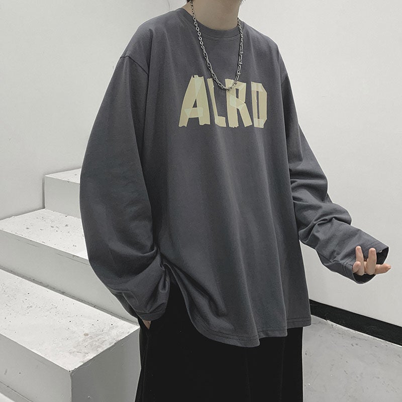 Long-Sleeved T-Shirt Men'S Autumn Korean-Style Trendy Letter Printed Round Neck Base Shirt Hong Kong-Style Loose Casual Handsome Top - Image 2