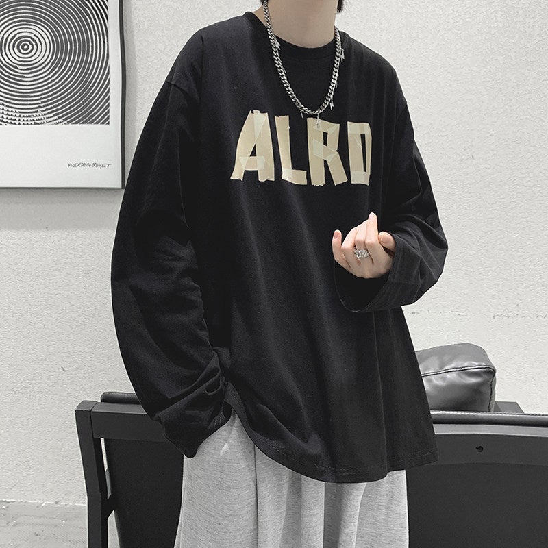 Long-Sleeved T-Shirt Men'S Autumn Korean-Style Trendy Letter Printed Round Neck Base Shirt Hong Kong-Style Loose Casual Handsome Top - Image 3