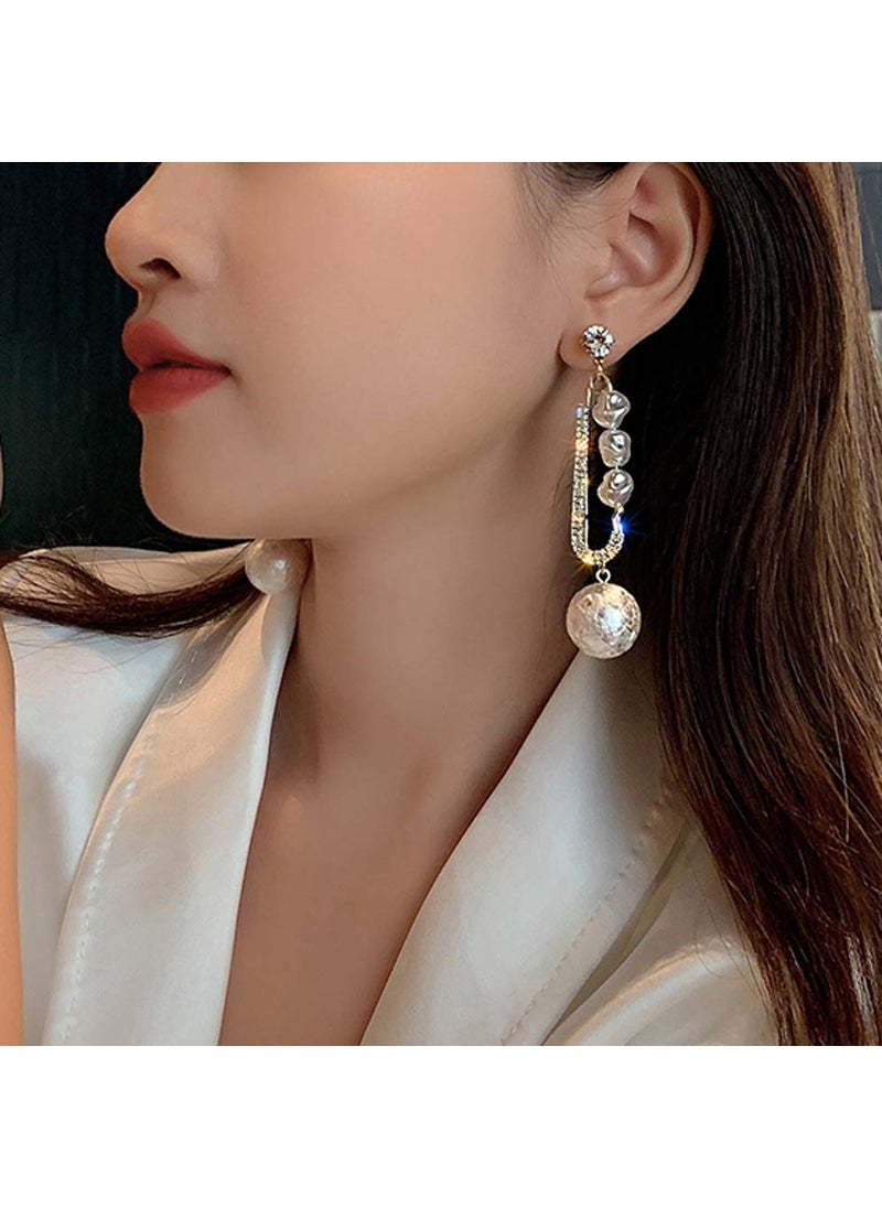 Missgrace - Missgrace Women Gold Bohemian Dainty Dangle Pin Pearls Statement Earrings Trendy Unique Full Rhinestones Shiny Bar Disco Earrings Set Jewelry for Women (Pattern 2) - Image 1