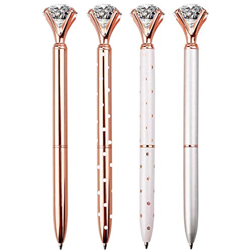 LONGKEY Diamond Pens Large Crystal Diamond Ballpoint Pen Bling Metal Ballpoint Pen Office and School (4pack) - Image 1