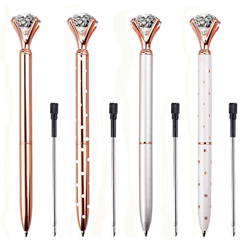 LONGKEY Diamond Pens Large Crystal Diamond Ballpoint Pen Bling Metal Ballpoint Pen Office and School (4pack) - Image 2