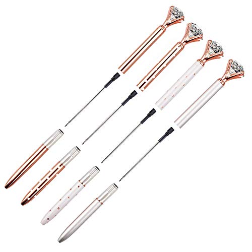 LONGKEY Diamond Pens Large Crystal Diamond Ballpoint Pen Bling Metal Ballpoint Pen Office and School (4pack) - Image 4