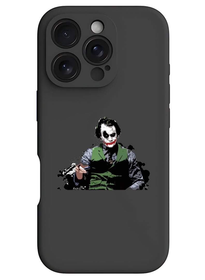 Theodor iPhone 16 Pro Black Protective Slim Fit Case Liquid Silicone Cover with Full Body Protection Anti-Scratch Shockproof Case For iPhone - Joker Pointing - Image 1