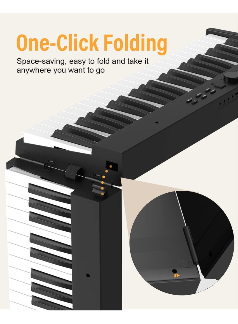 GOGOGO Foldable Piano Keyboard, 88 Key Full Size Semi Weighted Folding Piano Keyboard, Bluetooth Portable Electronic Keyboard Piano with Sheet Music Stand, Sustain Pedal and Piano Bag, Black - Image 2