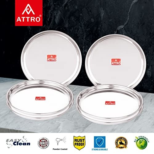 ATTRO 6 Pieces Prisma Stainless Steel Thali/Dinner Plates, Food Grade Quality Round Plate Set for Home, Restaurants & Outdoor - Silver - Image 2