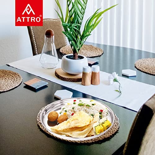 ATTRO 6 Pieces Prisma Stainless Steel Thali/Dinner Plates, Food Grade Quality Round Plate Set for Home, Restaurants & Outdoor - Silver - Image 3