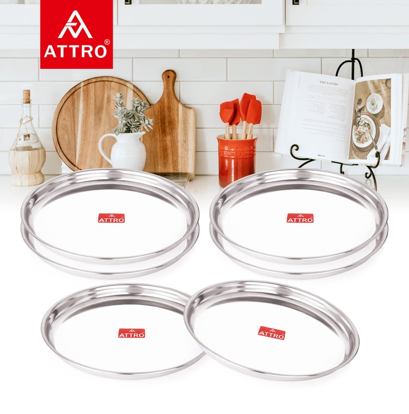 ATTRO 6 Pieces Prisma Stainless Steel Thali/Dinner Plates, Food Grade Quality Round Plate Set for Home, Restaurants & Outdoor - Silver - Image 4