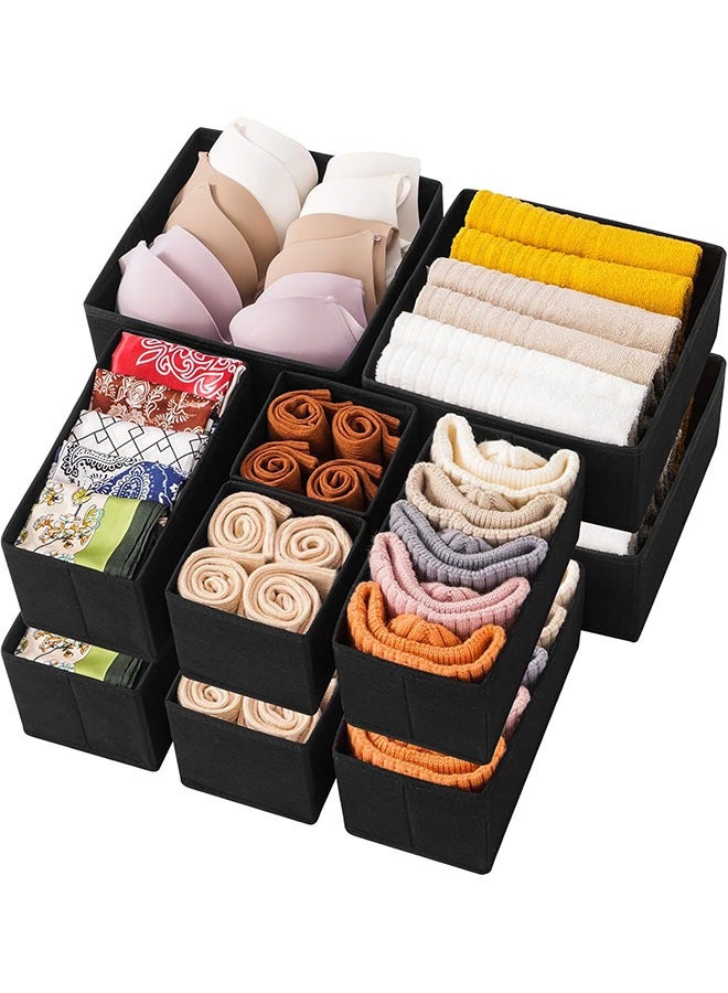 YelaJoy 12 Pack Drawer Organizers for Clothing, Dresser Drawer Organizer Clothes, Fabric Foldable Closet Organizers and Storage Basket Bins for Clothes, Underwear, Bras, Socks (Black) - Image 1